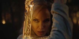Angelina Jolie poses with a sword in Eternals.