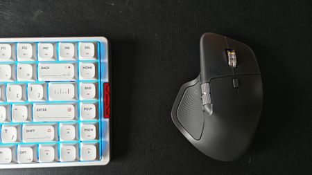 The Logitech MX Master 4 mouse, from different angles. 