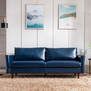 blue leather 2-seat couch