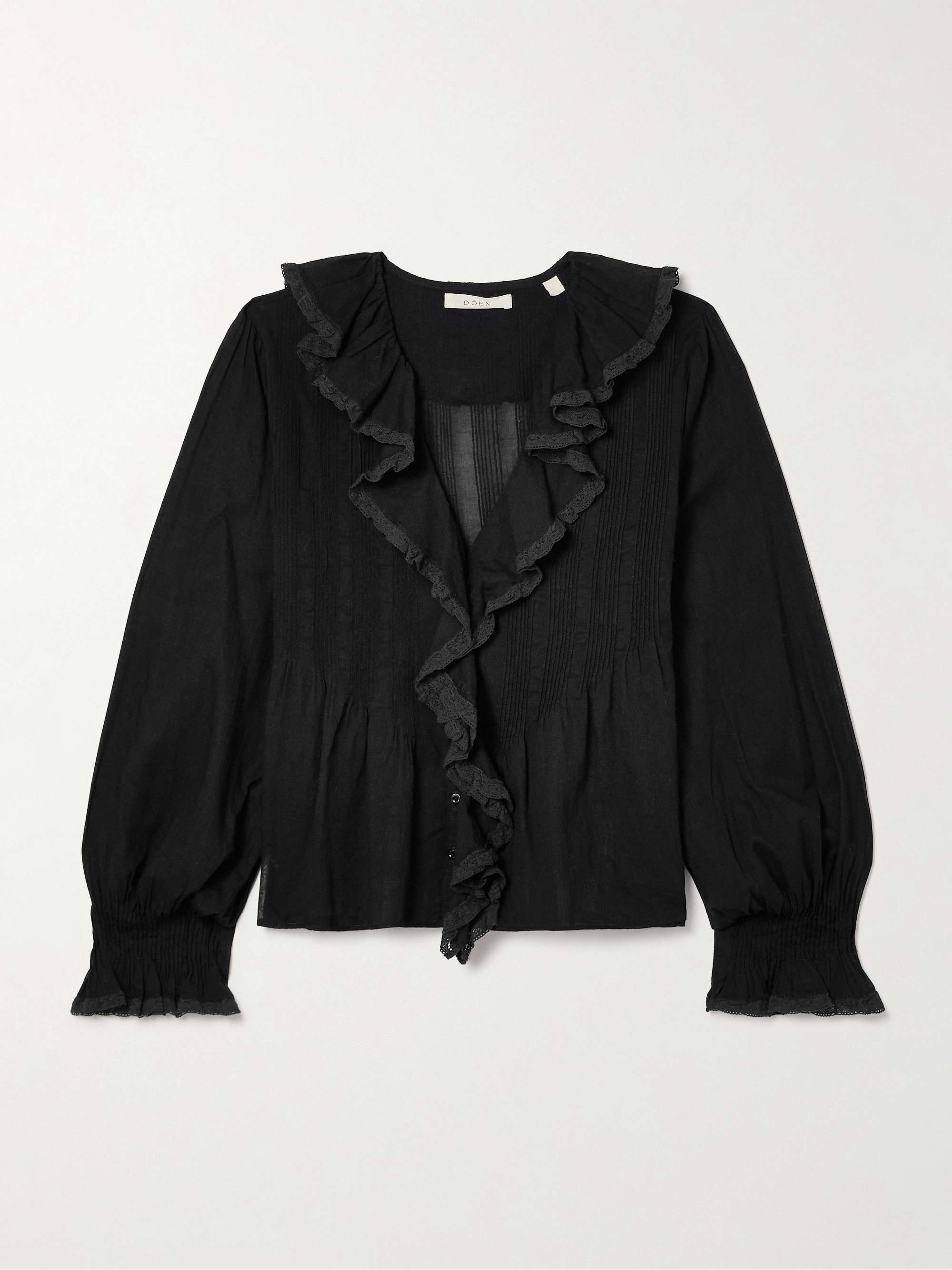 Hardy Lace-Trimmed Ruffled Pintucked Organic Cotton-Voile Blouse