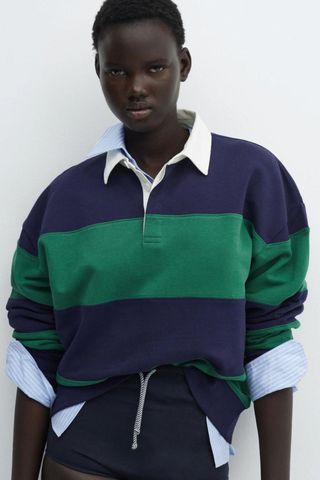 Mango Striped Cotton Polo Shirt