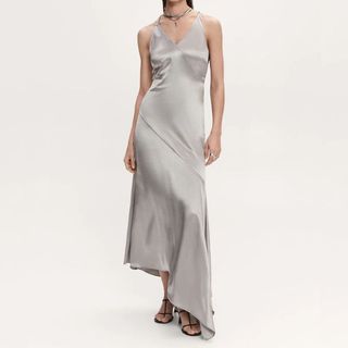 silver dress bias cut lurex dress in satin