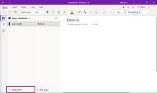 OneNote add new section