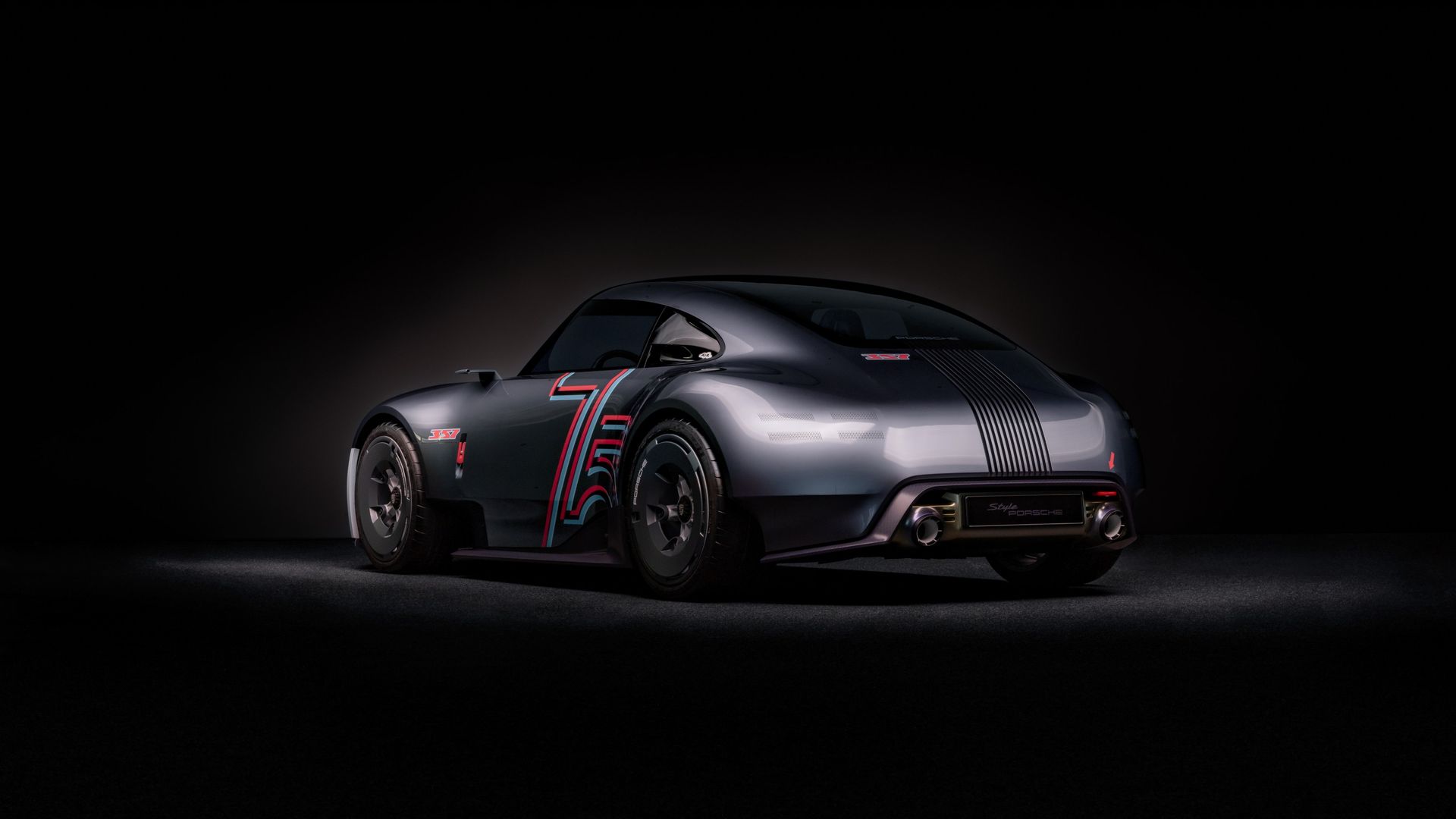 Porsche Vision 357 in dark studio from rear side