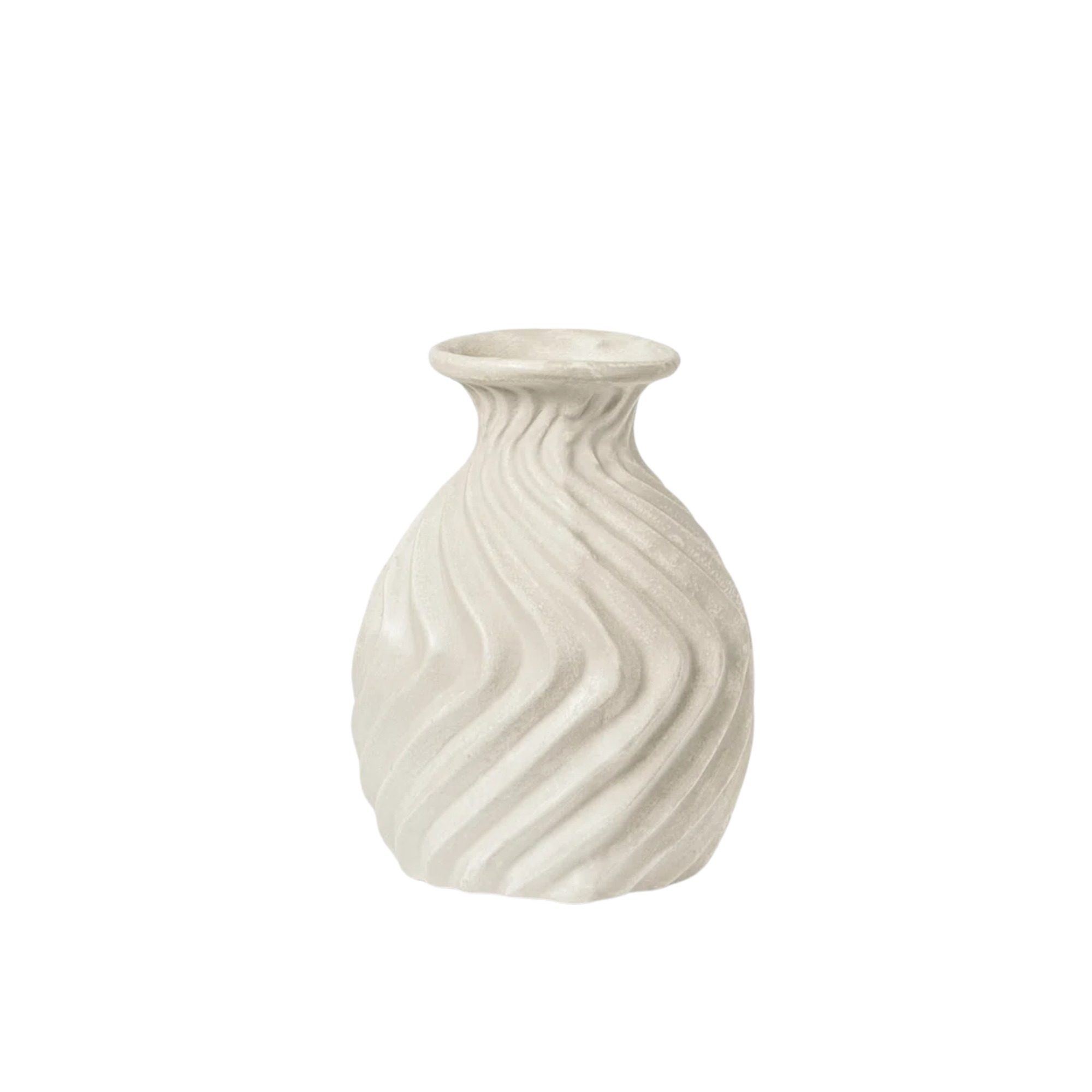 a white vase with wavy grooves