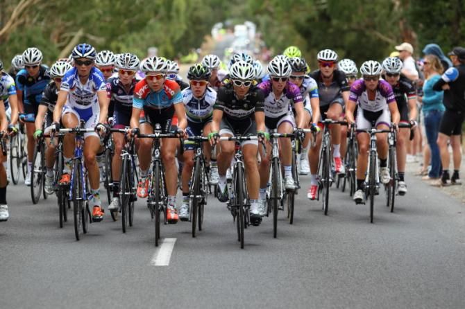 The bunch climbs Mt Buninyong Road