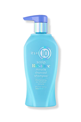 It's a 10 Scalp Restore Miracle Charcoal Shampoo set against a white background.