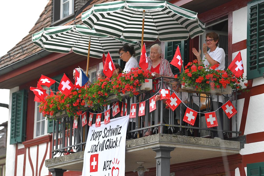 Spectators have a birds-eye view of the action during stage 3 at Tour de Suisse