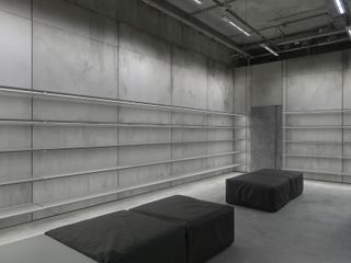 Concrete interior of Balenciaga store