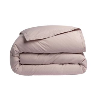 A folded light purple duvet cover 