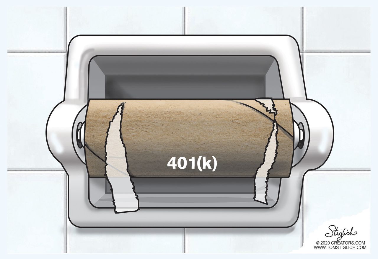 Editorial Cartoon U.S. 401k toilet paper down the toilet