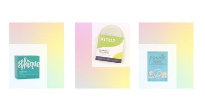 Image of three of the best shampoo bars on template background