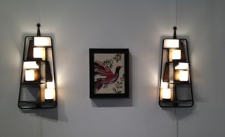 Brass and blown glass sconces