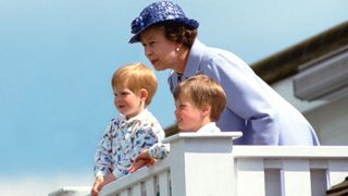 The Queen With Prince William And Prince Harry In The Royal Box At Guards Polo Club