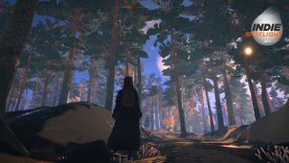 Indie Spotlight - REKA screenshot of Reka walking through the woods, surrounded by tall trees.