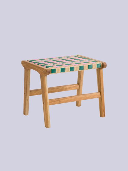 Bianca Solid Teak/woven Resin Stool
