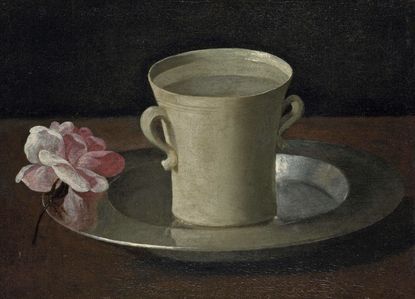A cup of water and a rose, about 1630, oil on canvas, 8&frac12;in by 12in, by Francisco de Zurbar&aacute;n (1598&ndash;1664) which hangs in The National Gallery, Trafalgar Square. Credit: National Gallery, London