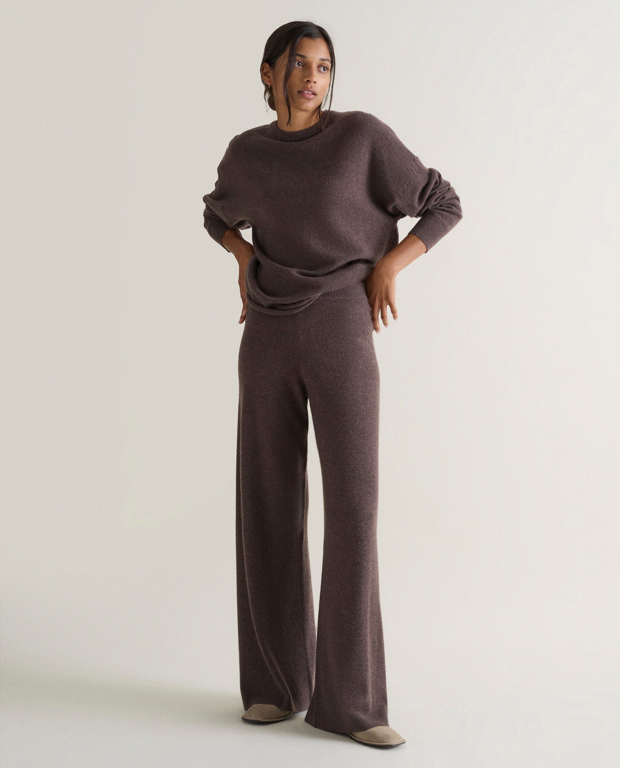 Women's Finest Cashmere Wide-Leg Trousers - Chocolate - Xs / Chocolate