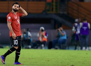 Egypt AFCON 2023 squad: Muhammed Salah (10) of Egypt reacts after a position during the Africa Cup of Nations (CAN) 2024 group B football match between Ghana and Egypt at Felix Houphouet-Boigny Stadium in Abidjan, Ivory Coast on January 18, 2024. (Photo by Fareed Kotb/Anadolu via Getty Images)