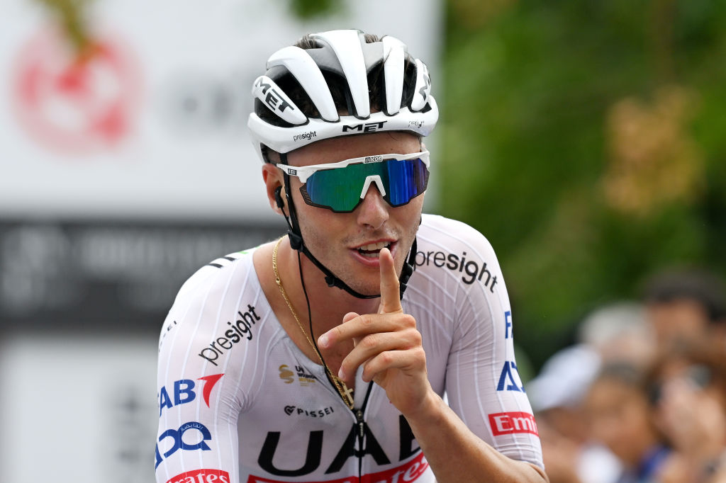 ORDIZIA SPAIN JULY 25 Jan Christen of Switzerland and UAE Team Emirates celebrates at finish line as race winner during the 101st Prueba Villafranca Ordiziako Klasika 2024 a 1657km one day race from Ordizia to Ordizia on July 25 2024 in Ordizia Spain Photo by Dario BelingheriGetty Images