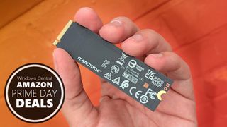 WD_BLACK SN8100 PCIe 5.0 NVMe SSD held in hand with an orange background