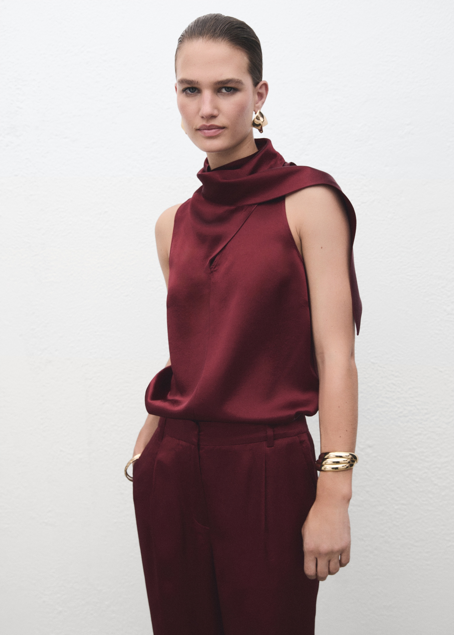 Satin Blouse With Foulard - Women | Mango United Kingdom