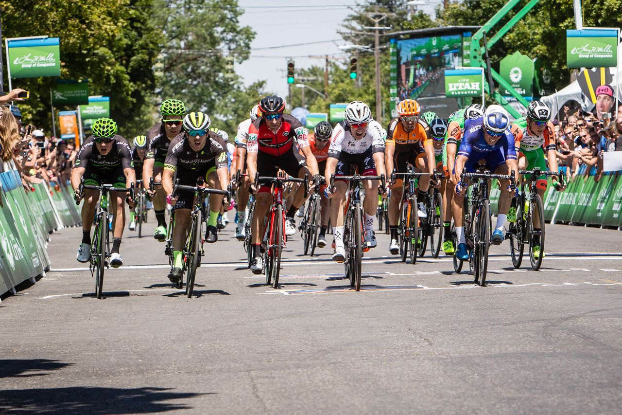 The riders cross the line unsure who took the win