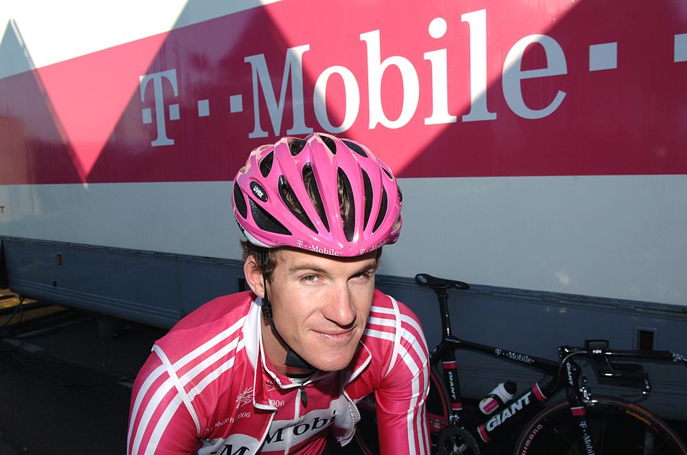 Rogers with the T-Mobile team bus in 2006