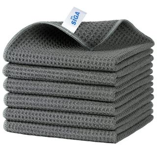 A stack of grey dishwashing towels