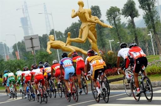 The men's peloton in action during the 180km road race.
