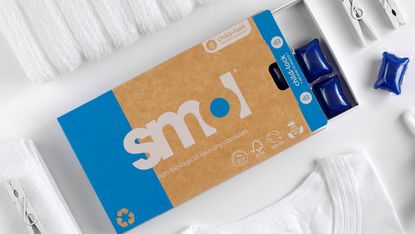 Household subscription services: Smol blue washing tablets flatlay