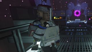 An Abiotic Factor scientist (player character) wearing makeshift armor. It's mostly cardboard, toilet paper rolls, and pieces of office furniture.