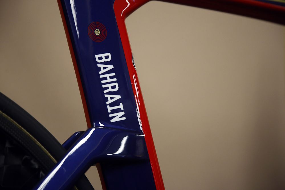 A detail from the 2017 Bahrain Merida team bike