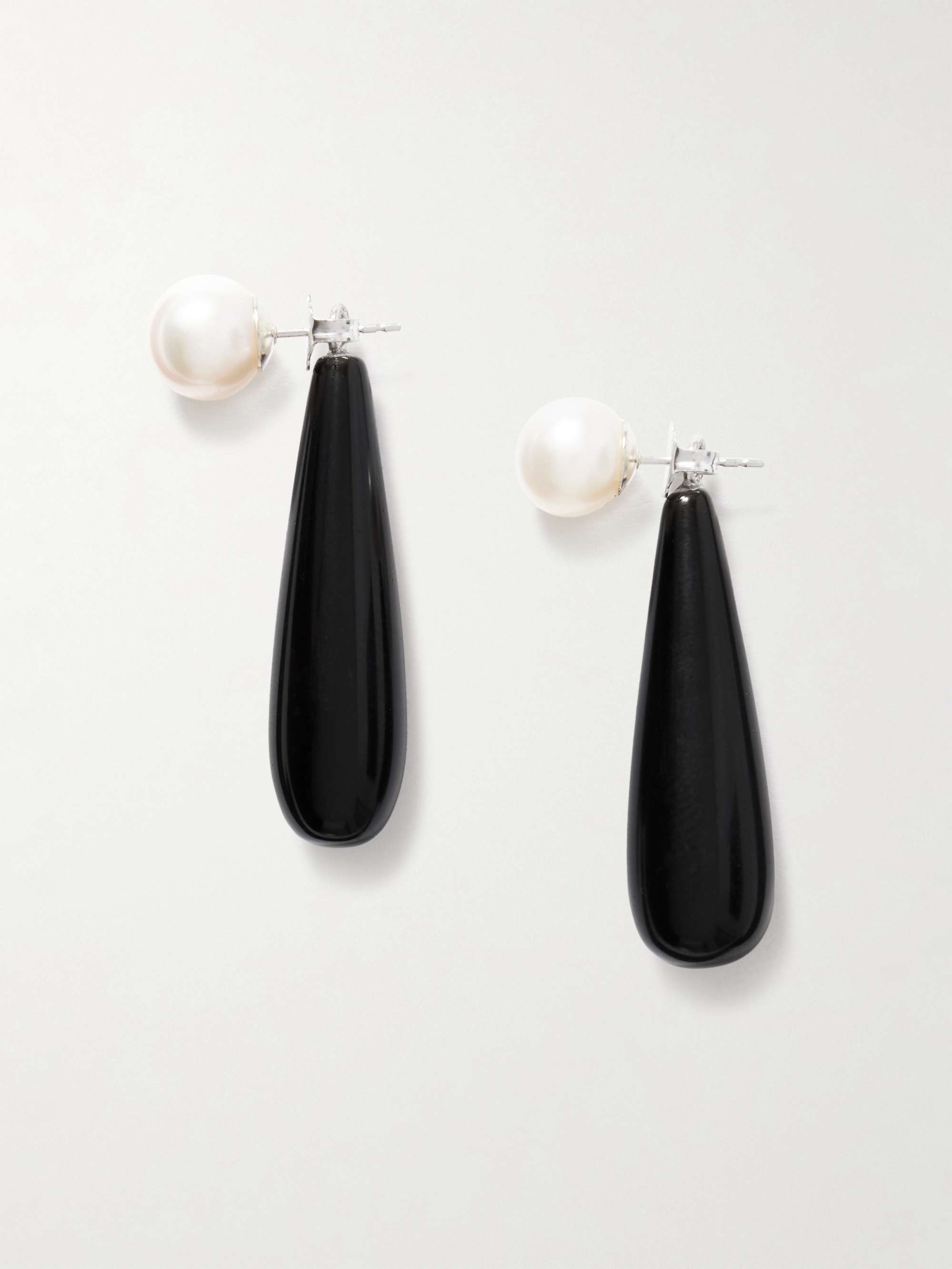 Small Angelyne Silver, Onyx and Pearl Earrings