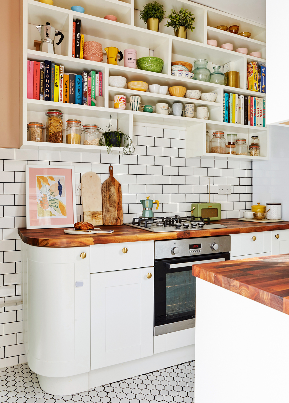 White kitchen with open shelves