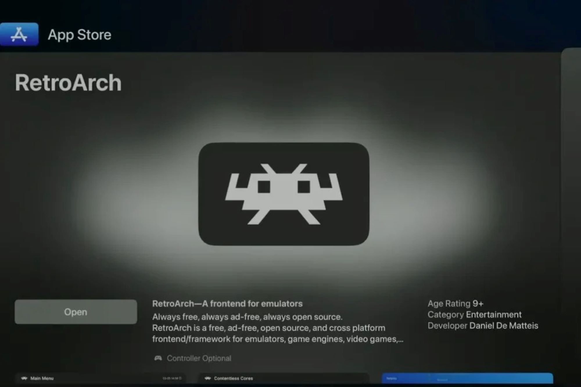 Screencap of RetroArch emulator on Apple TV