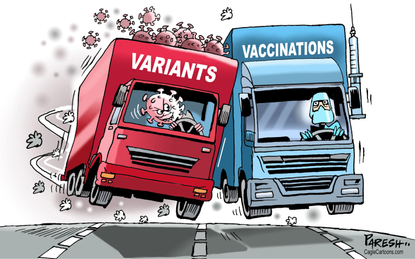 Editorial Cartoon World covid variants vaccines
