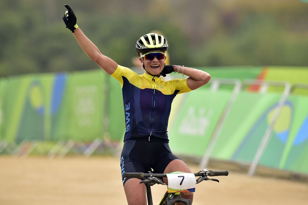 Jenny Rissveds celebrates her Olympic gold