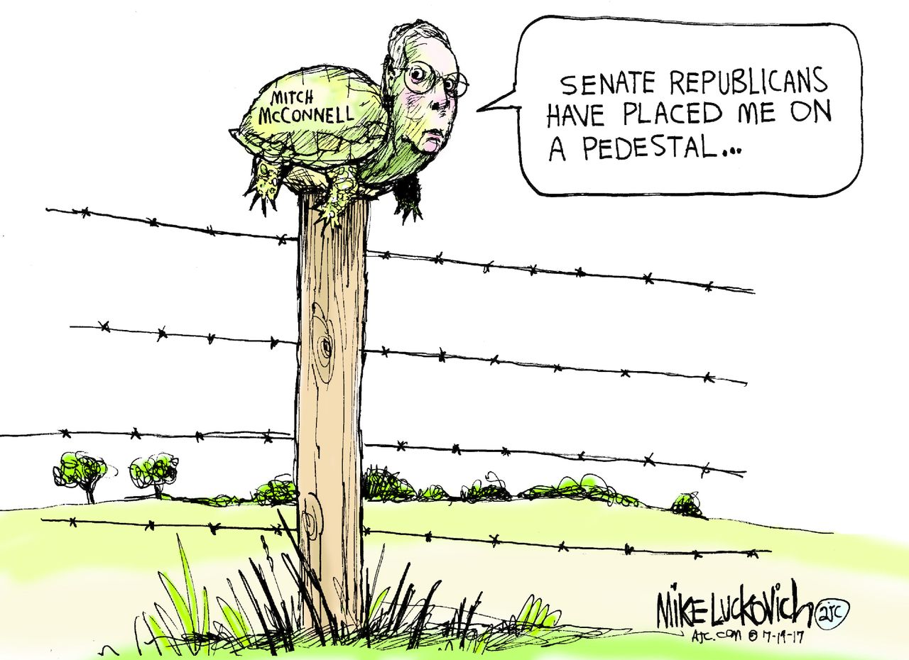 Political cartoon U.S. Mitch McConnell turtle GOP health care reform