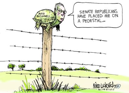 Political cartoon U.S. Mitch McConnell turtle GOP health care reform