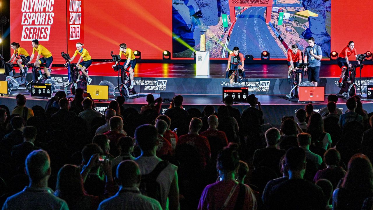 Zwift cycling finals on day two of the Olympic Esports Week at Suntec Singapore Convention &amp; Exhibition Centre on June 23, 2023 in Singapore. (Photo by Yong Teck Lim/Getty Images)