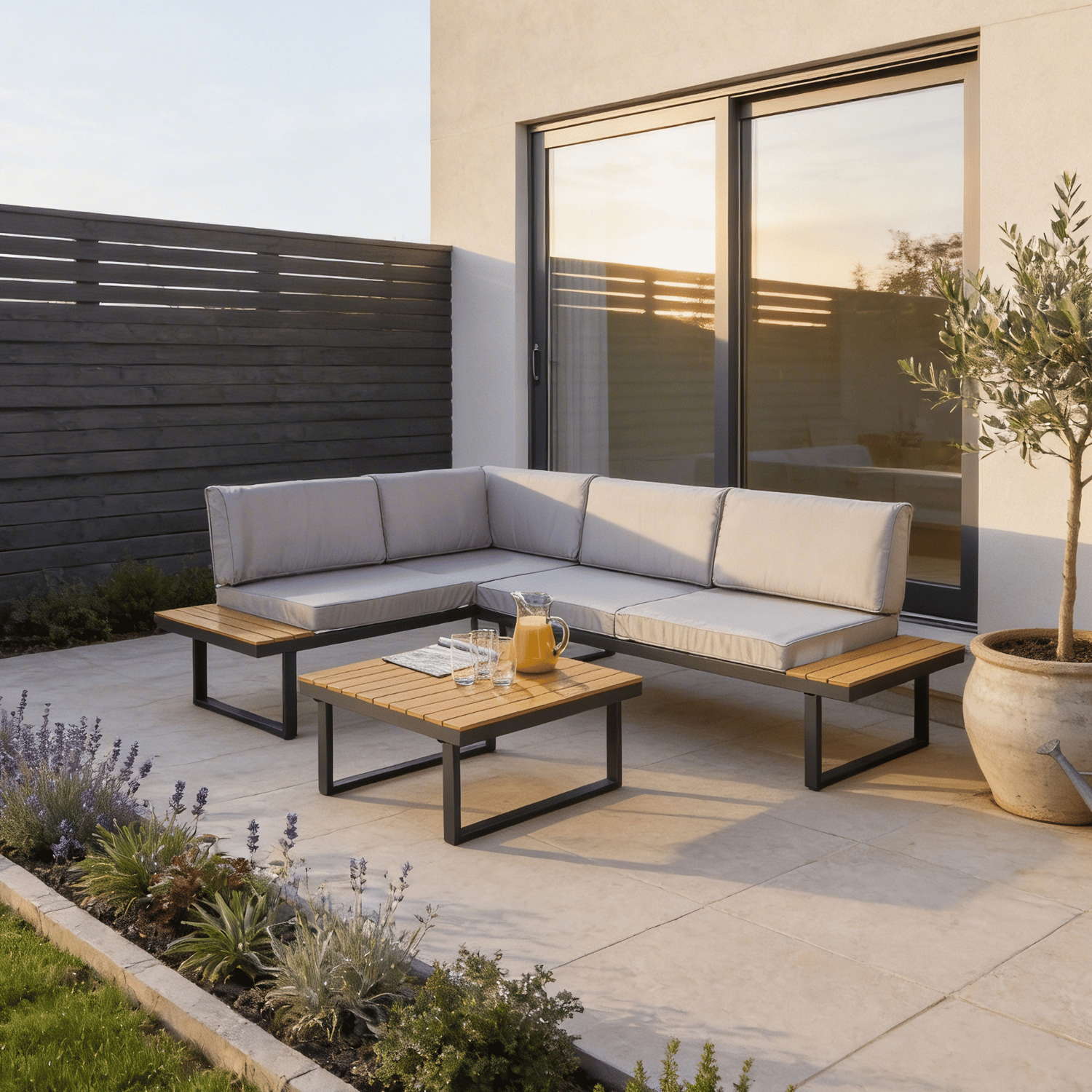 The Range, Ember Modular Garden Furniture Outdoor L Shaped Sofa and Coffee Table Set - Grey