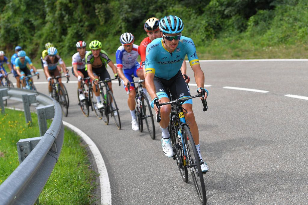 Jakob Fuglsang leads the breakaway