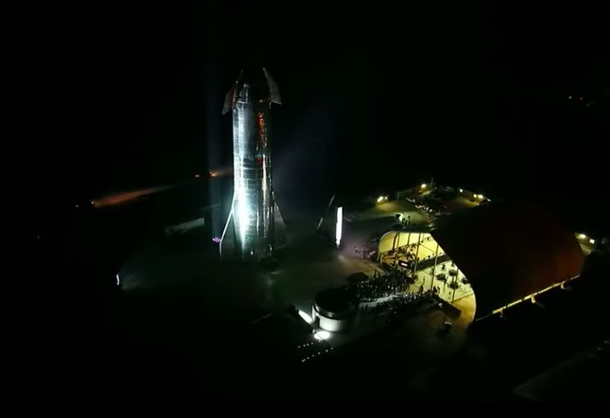 An aerial view of SpaceX&#039;s Starship Mk1 prototype, seen during Elon Musk&#039;s Starship update in South Texas on Sept. 28, 2019.