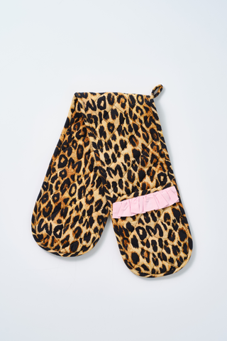 Ruffle Trim Oven Gloves - Leopard