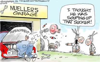 Political Cartoon U.S. Muellers Garage Impeachment Engine Removed
