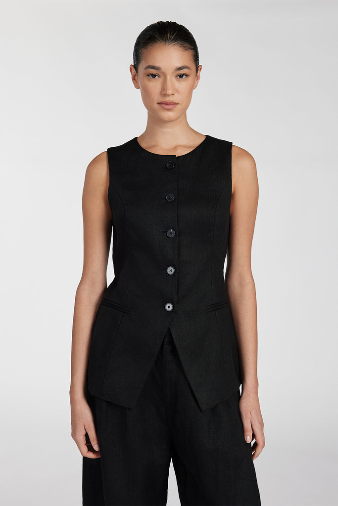 Alessia Black Linen Vest