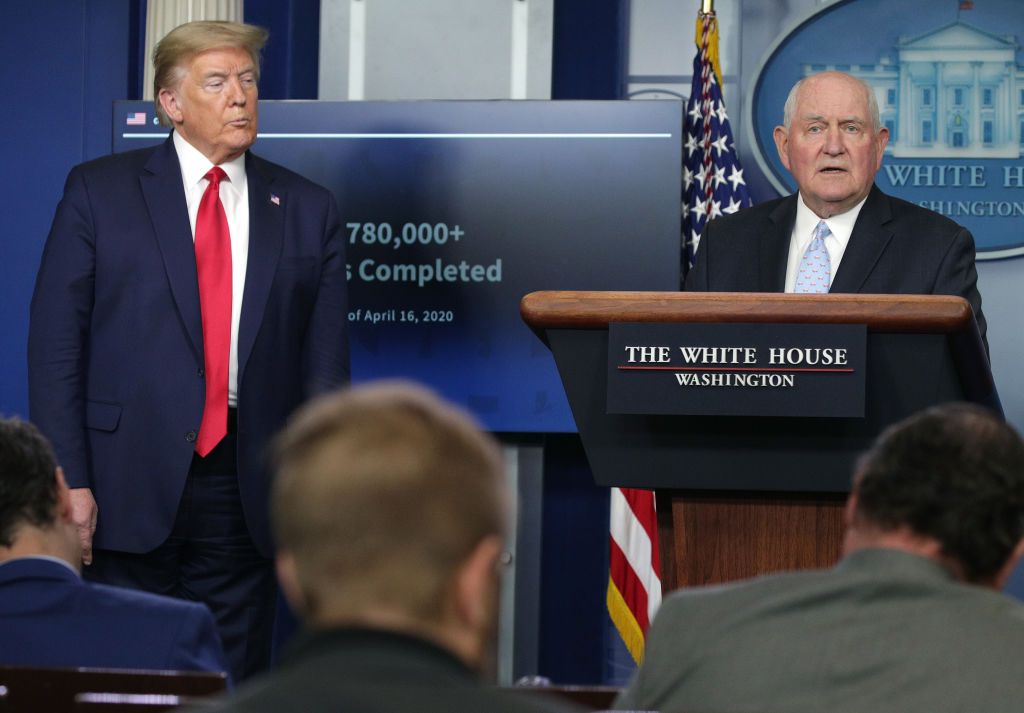 Sonny Perdue and Donald Trump.