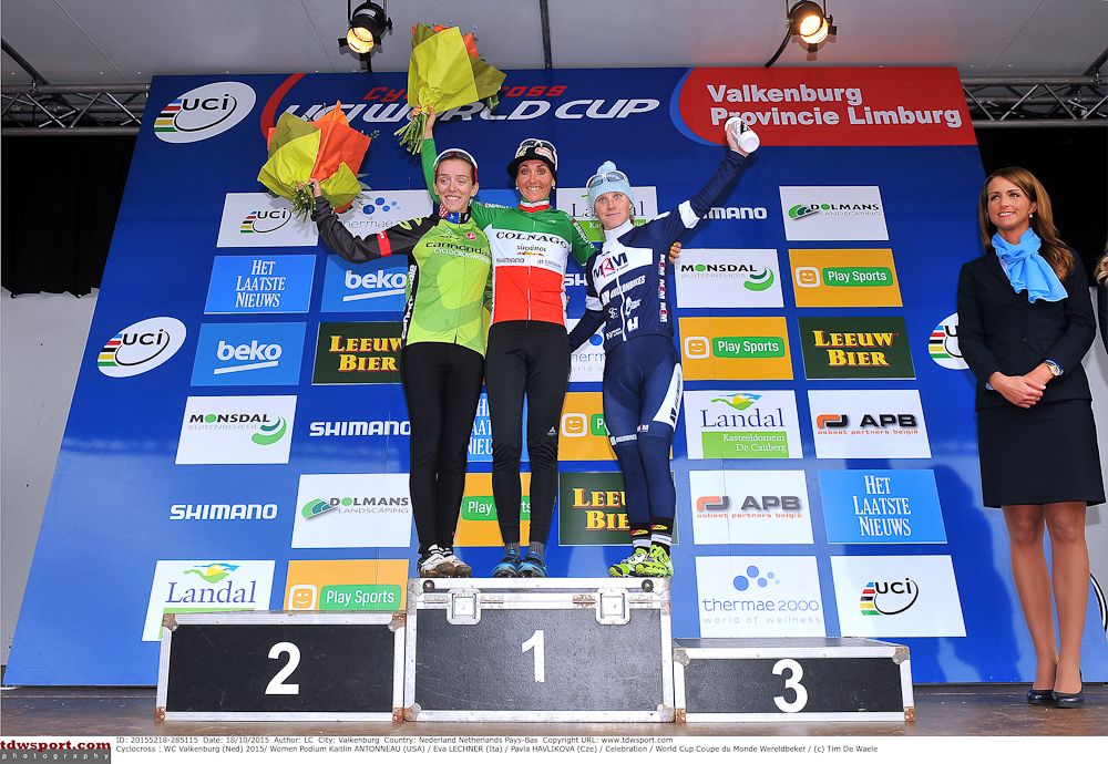 Kaitie Antonneau, Eva Lechner and Pavla Havlikova on the Valkenburg podium