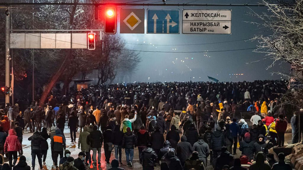 Protesters in Almaty.